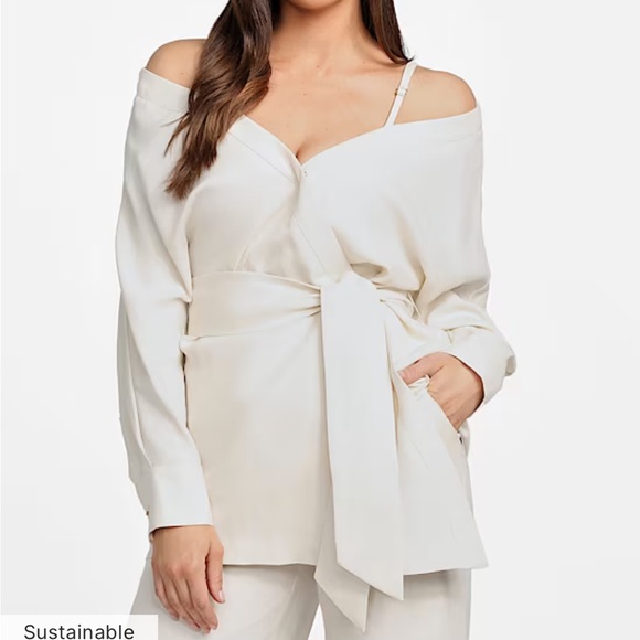 Marciano Off-Shoulder White Linen Blouse - Size M - Picture 3 of 8